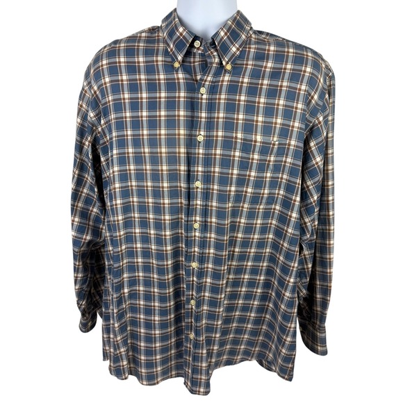 Kirkland Signature Other - Kirkland Signature Men's XL Blue Brown Plaid Non-Iron Button-Down Shirt 997151